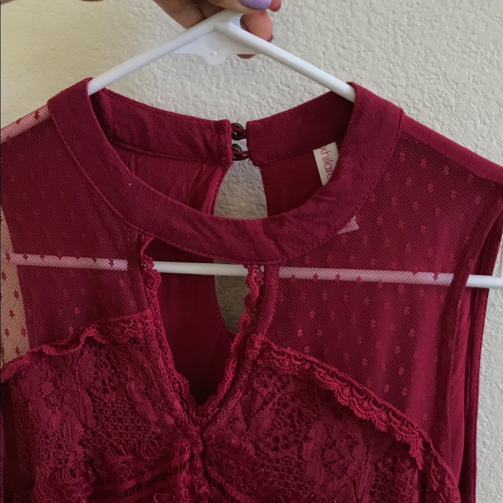 Burgundy shirt see though mesh